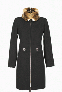 Zimní flaušový kabát s kožešinovým stojákem na zip